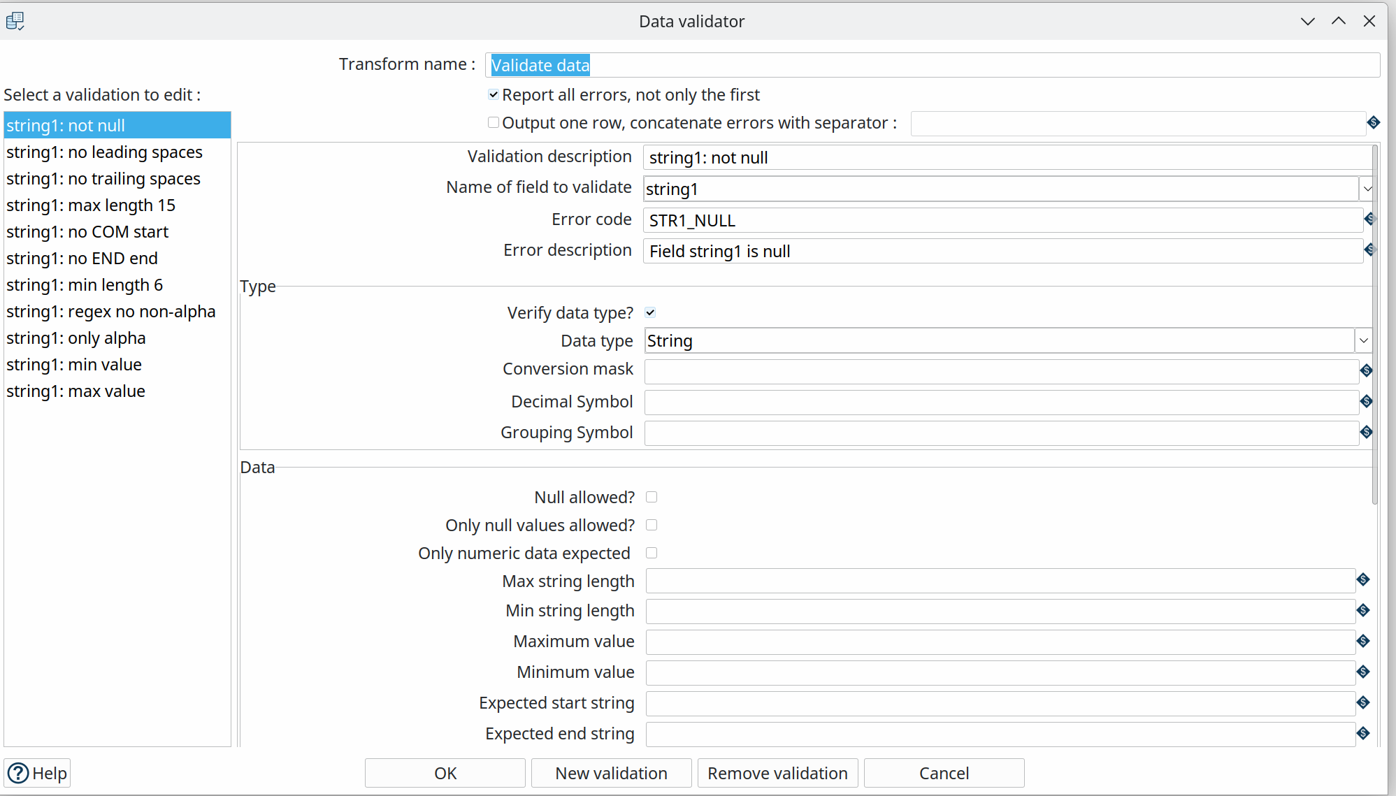 Data Validator transform