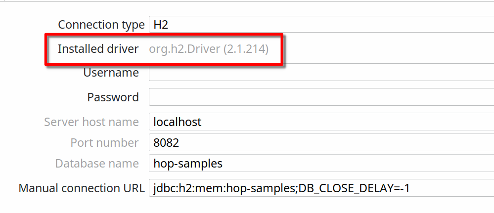 Relational Database Connection driver info