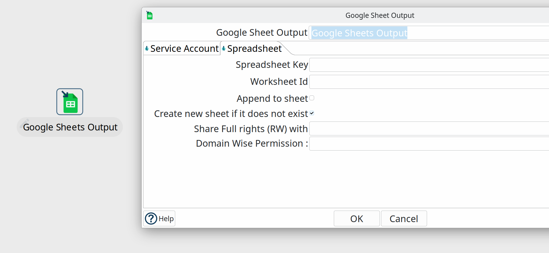Google Sheets Output transform