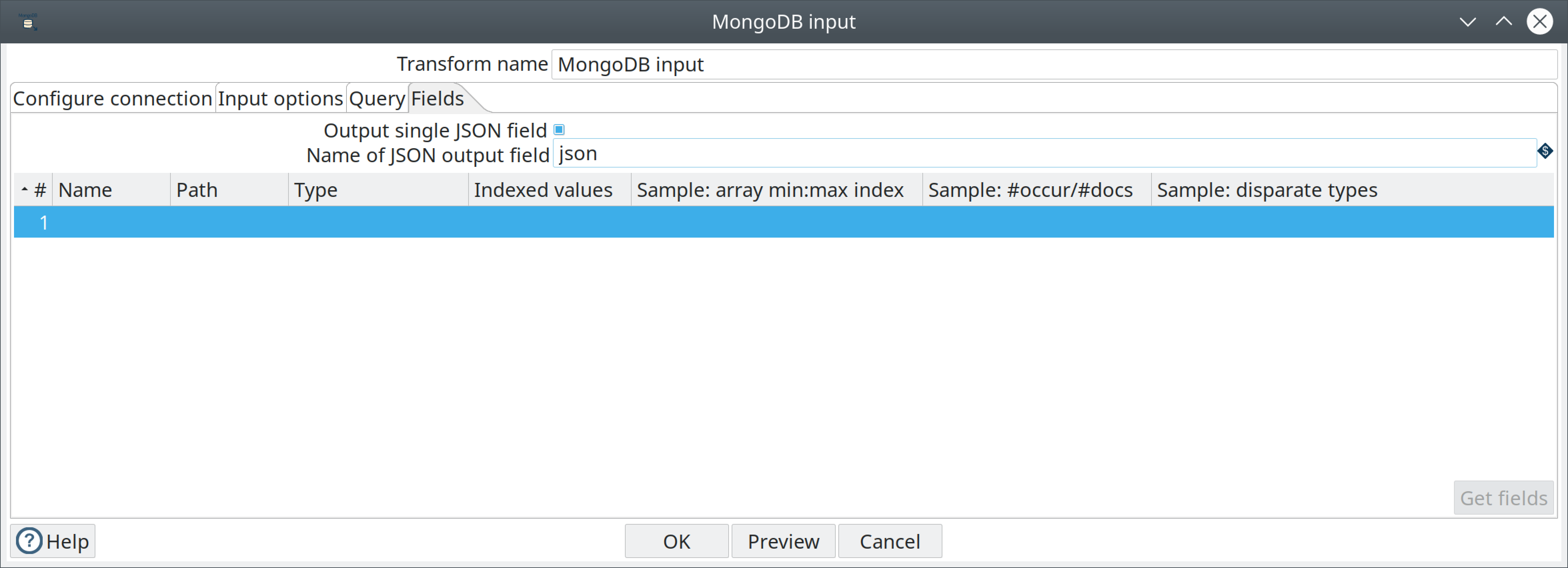 mongodb input screenshot fields tab
