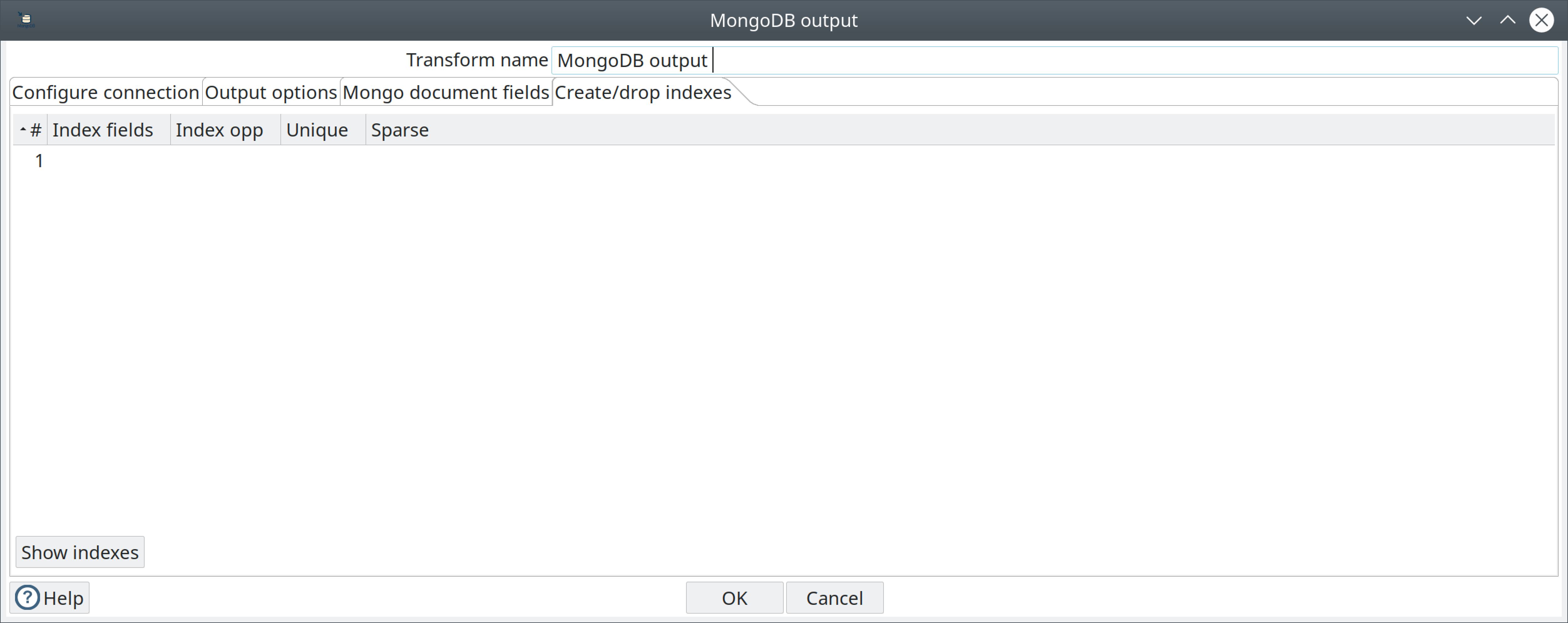 mongodb output screenshot indexes tab