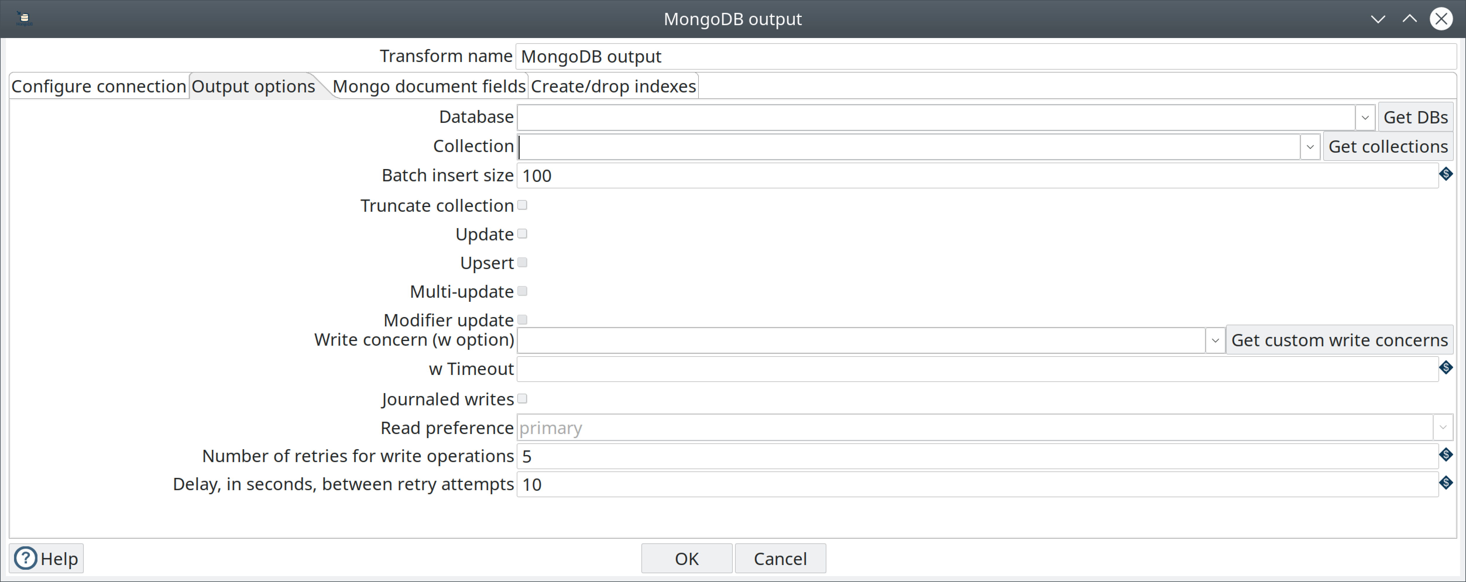 mongodb output screenshot output tab