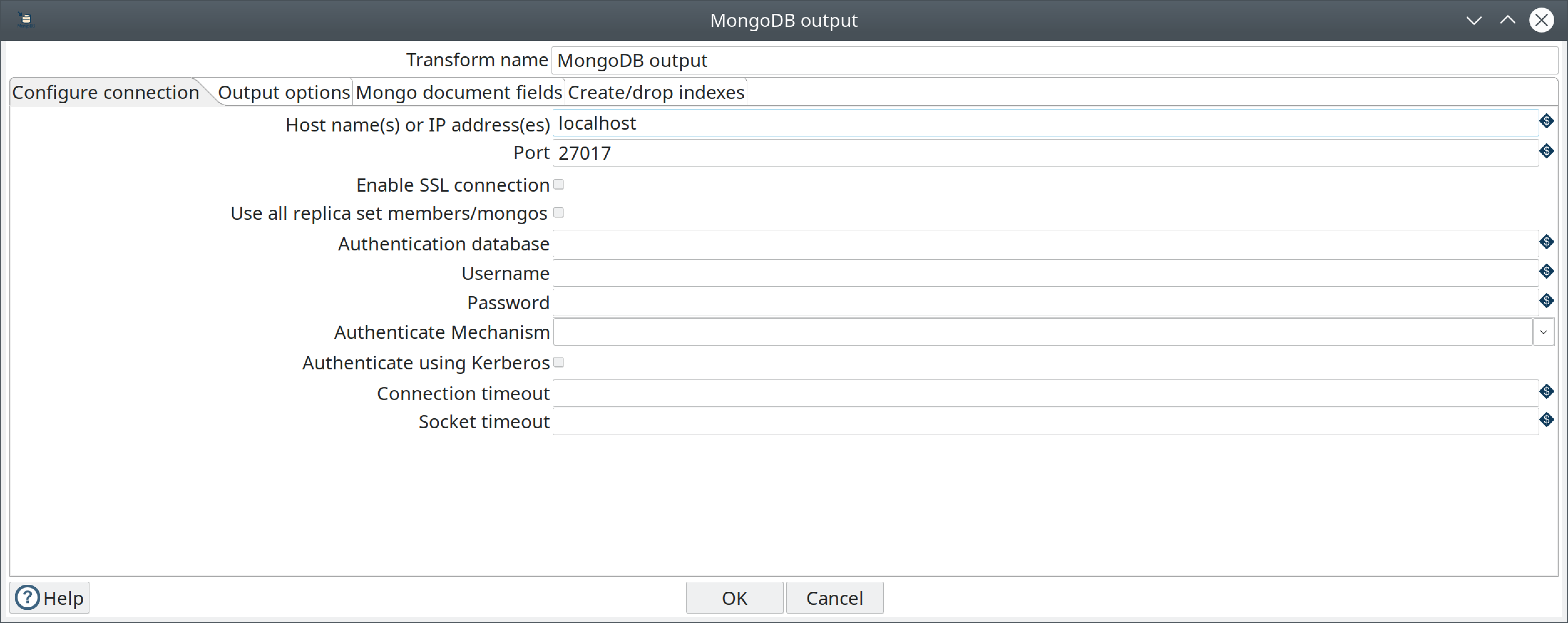mongodb output screenshot connection tab