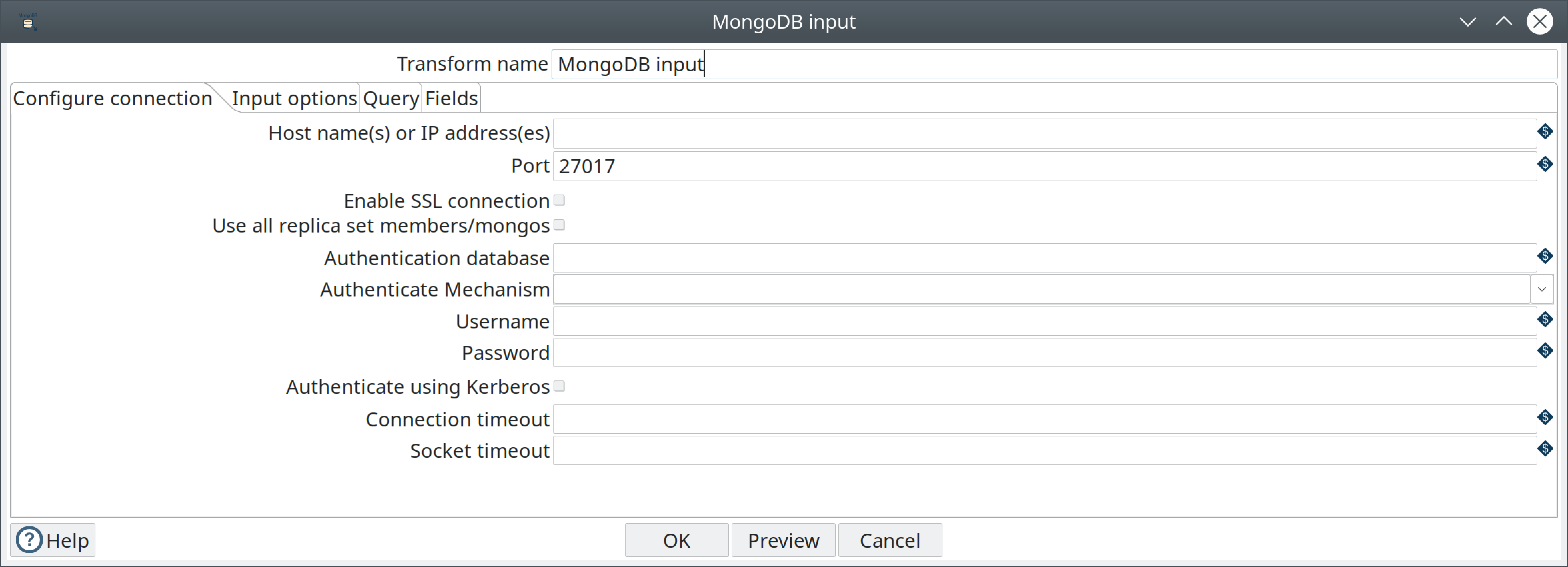 mongodb input screenshot connection tab