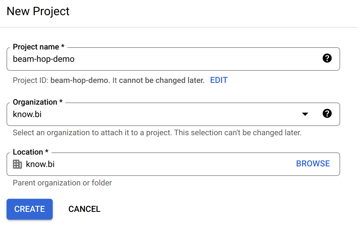 Create new Google Cloud project