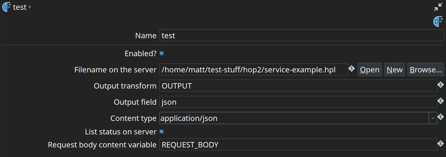 Web Service metadata example