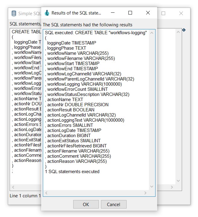 create table execution