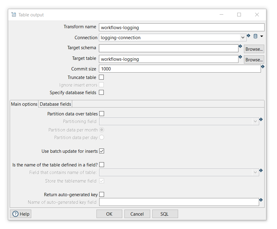 workflow logging table output