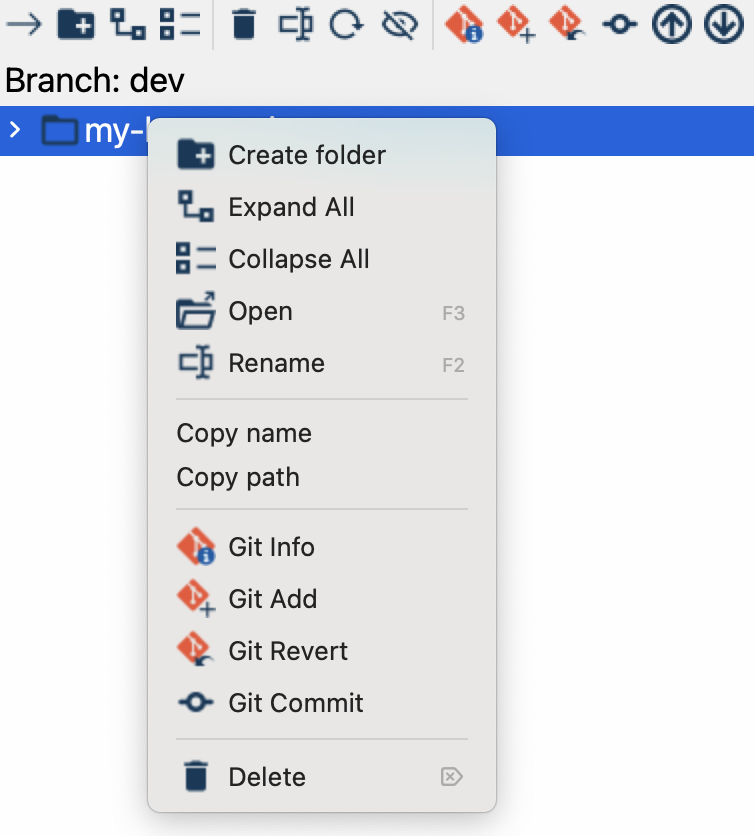 git right-click menu options in the explorer perspective