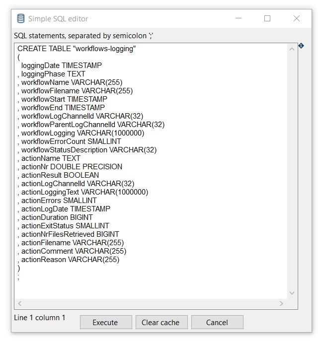 create logging table DDL statement