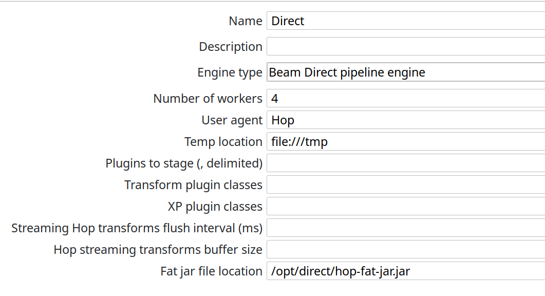 Apache Beam Direct run config
