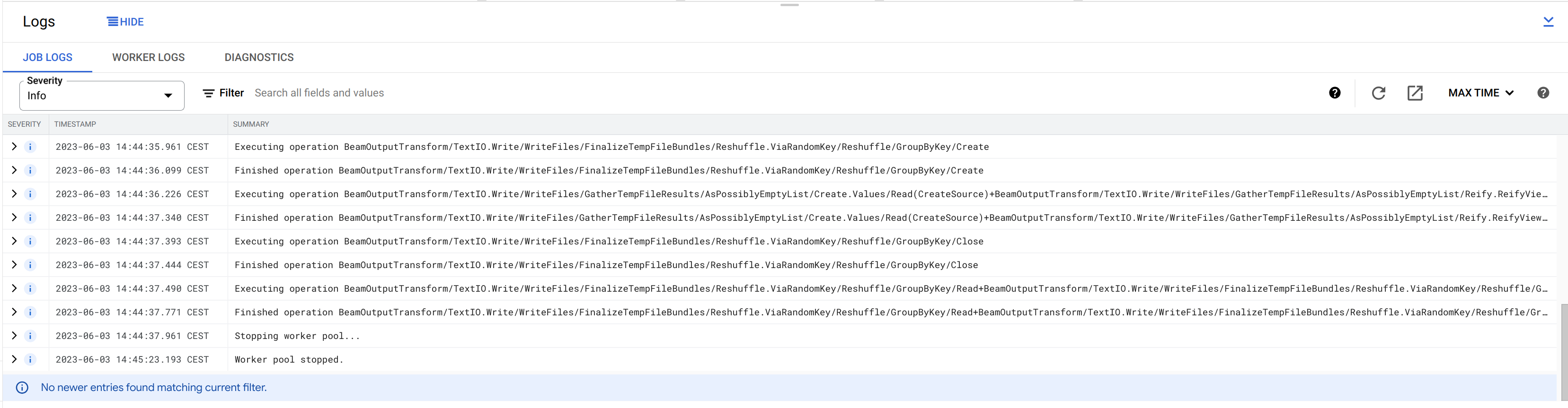 Dataflow job logs