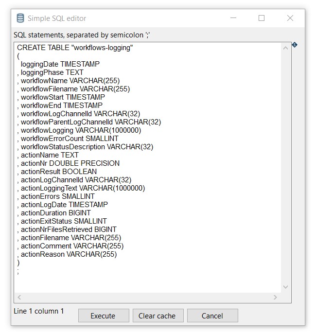 create logging table DDL statement