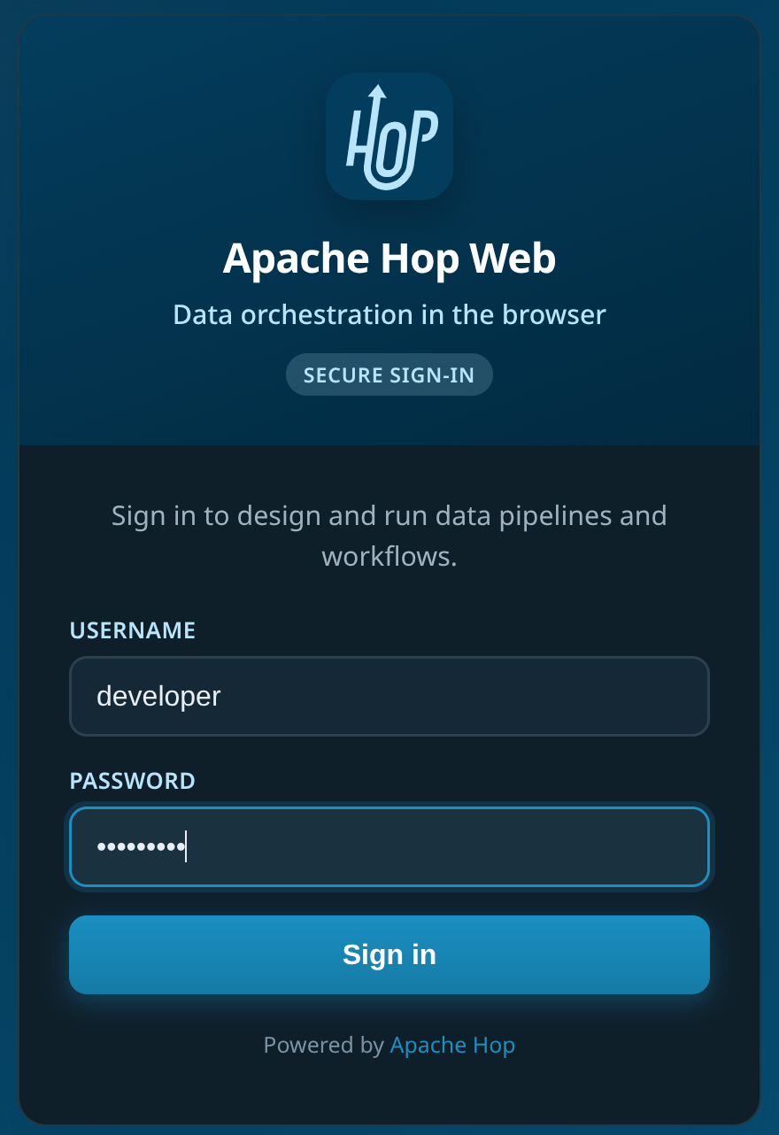 Hop Web sign-in page (BASIC)