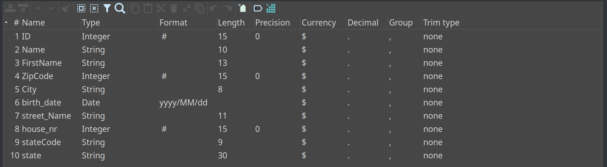 CSV File Input fields before applying a Naming Scheme
