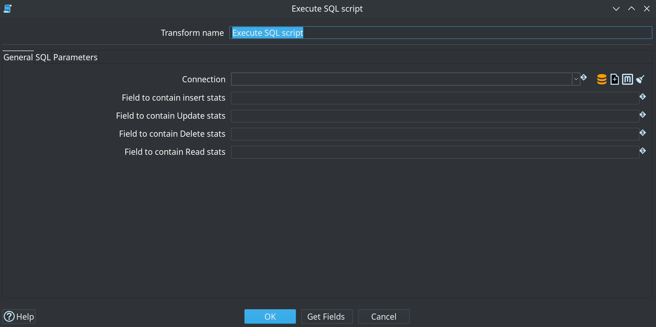 Execute SQL script General tab