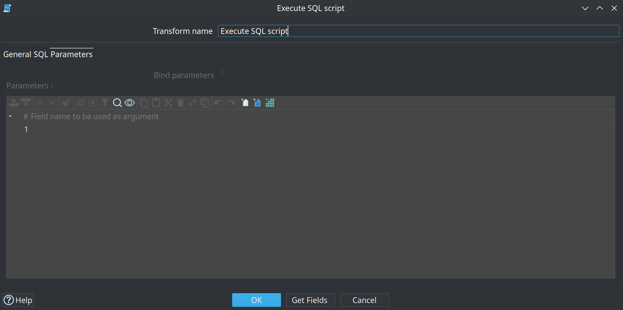Execute SQL script Parameters tab