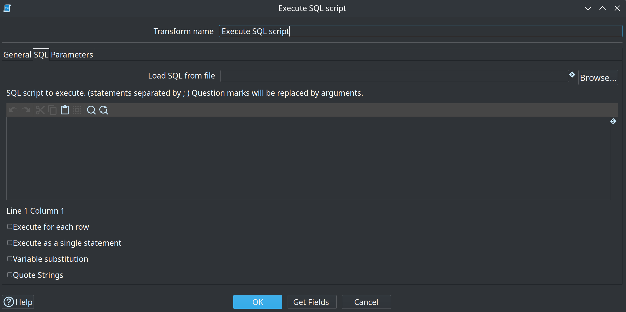 Execute SQL script SQL tab