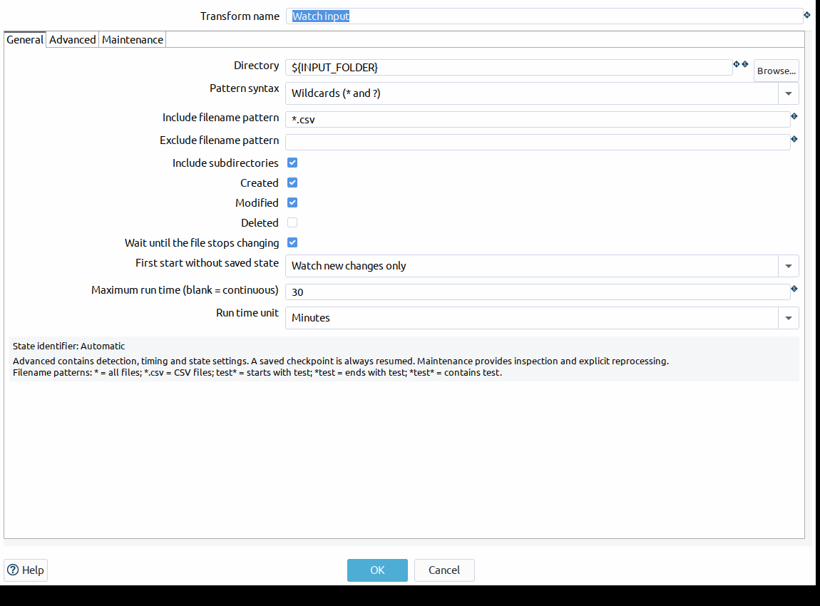 Watch Files General settings